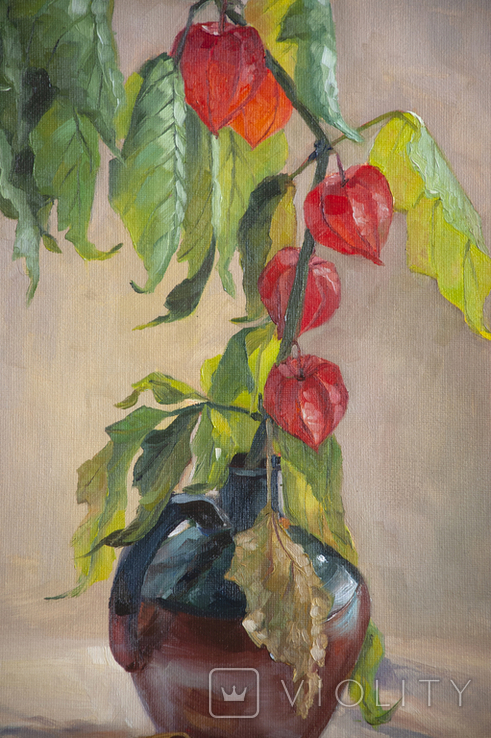Painting "Physalis", canvas on cardboard, 30x40, still life, bouquet., photo number 7
