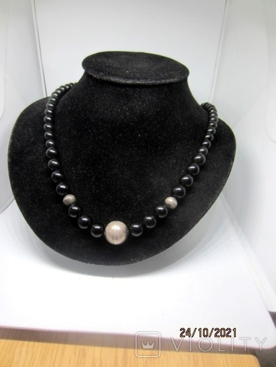 Antique necklace beads made of onyx and silver 925, photo number 2