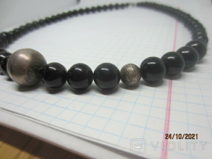 Antique necklace beads made of onyx and silver 925, photo number 7