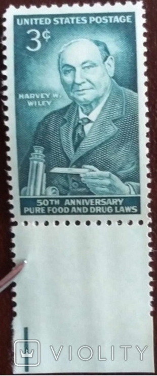США 1956 г., Харви Вашингтон Вайли, Pure Food and Drug Laws, MNH