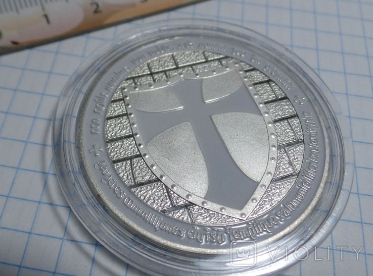 L Масонская Посеребренная Монета Тамплиерский Масонский Знак Крест на ней в капсуле М70, фото №2