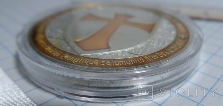 L Масонская Посеребренная Монета Тамплиерский Масонский Знак Крест на ней в капсуле М75, фото №4