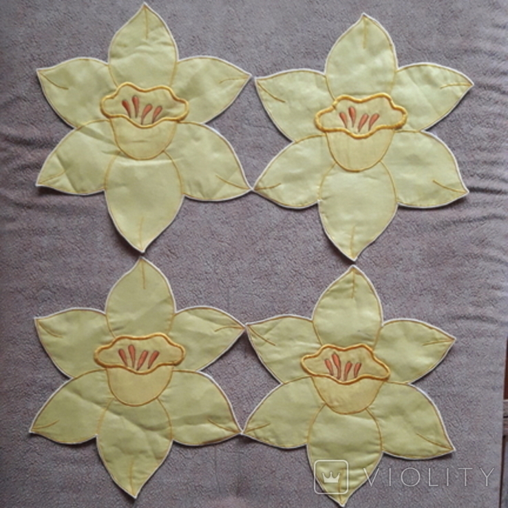 4 салфетки с вышивкой Жёлтый цветок, Hosser, 31 см, новые, photo number 2