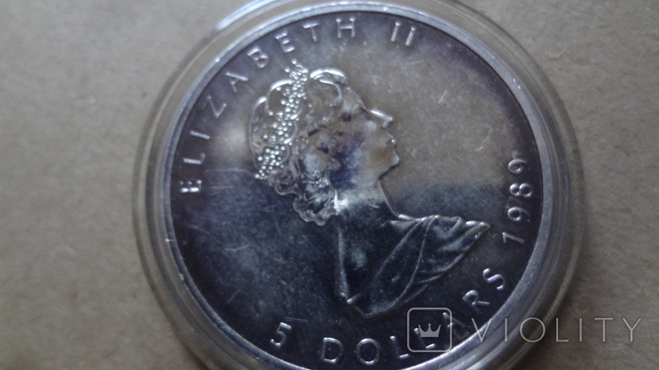 5 долларов 1989 Канада серебро унция 999, фото №5