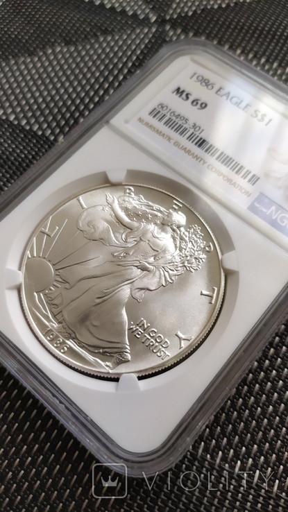 1986, Американский орёл, слаб ms 69 первая монета в серии., фото №4