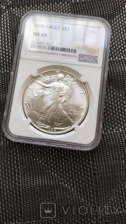 1986, Американский орёл, слаб ms 69 первая монета в серии., фото №6