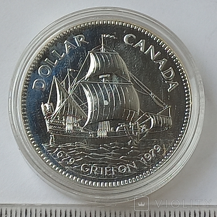 1 доллар, Канада, 1979 г., 300 лет кораблю "Грифон", серебро 0.500, фото №4