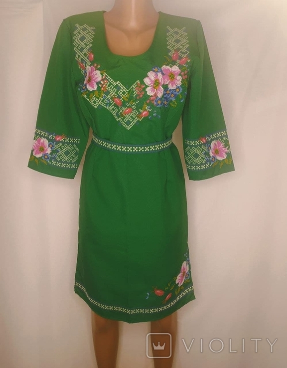 Embroidered dress. Green with a Multi-Colored Pattern. Women. New. Ukraine