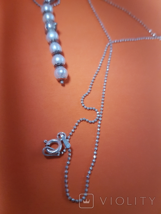 Серебреная подвеска с жемчугом на цепочке, фото №5
