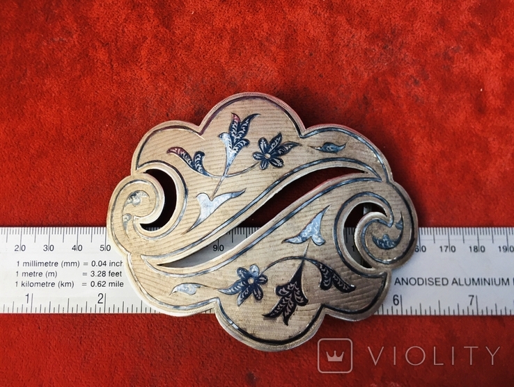 Belt buckle Silver Kubachi Blackening Enamel gilding, photo number 3