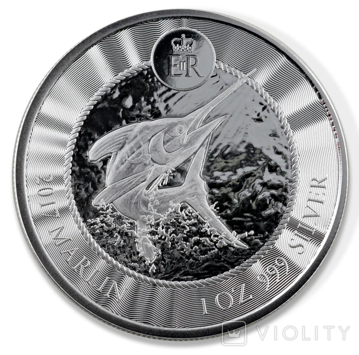 Красота!! Монета "Марлин" Каймановы острова, 2017 серебро 1 унция 999, 1 долл