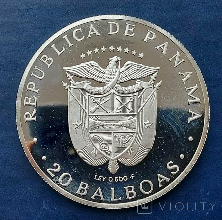 Серебряная монета 20 бальбоа, Панама 1982 г. "Васко Нуньес де Бальбоа", фото №3
