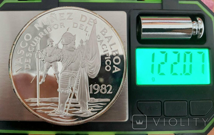 Серебряная монета 20 бальбоа, Панама 1982 г. "Васко Нуньес де Бальбоа", фото №5