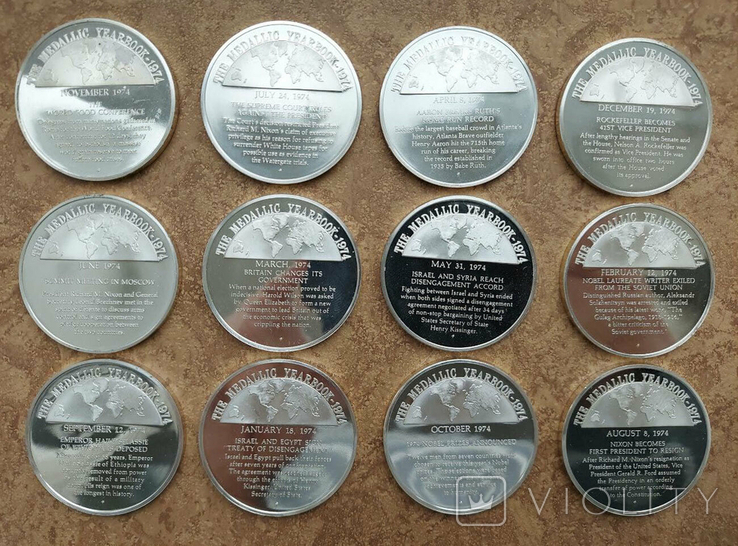 Полный комплект из 12 медалей ежегодника за 1974 год - Монетный двор Франклина, США, photo number 3