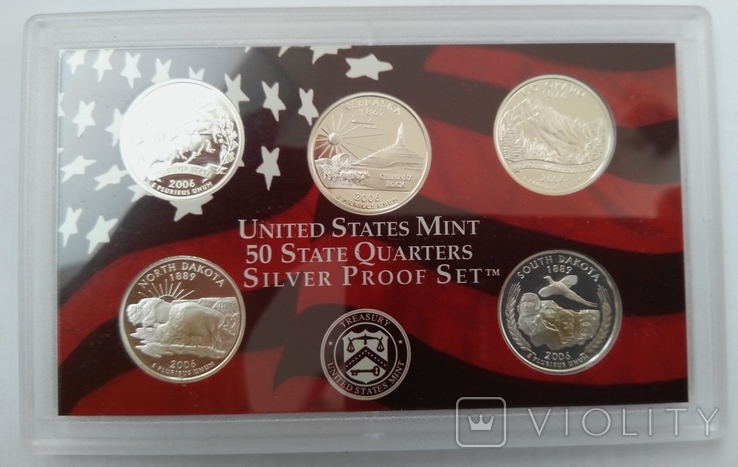 США годовой набор 2006, 10 монет Proof,серебро,сертификат, photo number 10