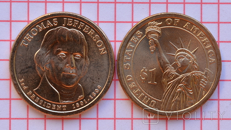 1 доллар США 3-й президент Т. Джеферсон 2007 г