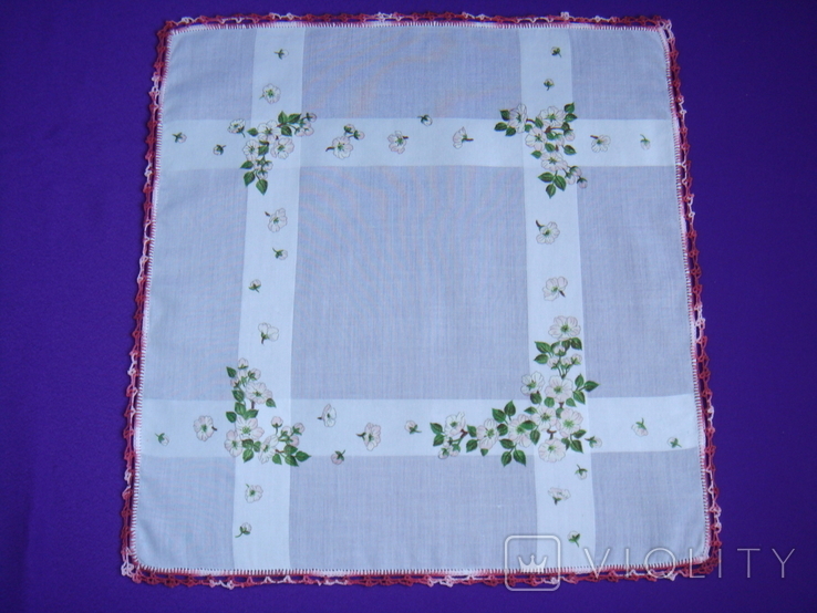 Носовой платок батист, сатиновые вставки, обвязан кружевом, фото №2