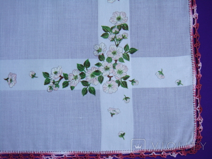 Носовой платок батист, сатиновые вставки, обвязан кружевом, фото №4
