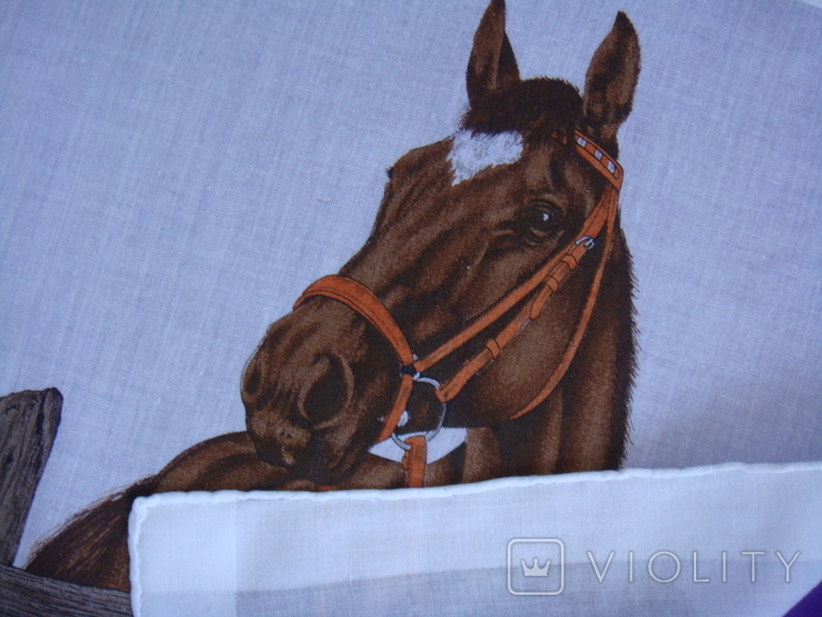 Носовой платок батистовый Конь, сатиновая кромка, шов роуль, photo number 4