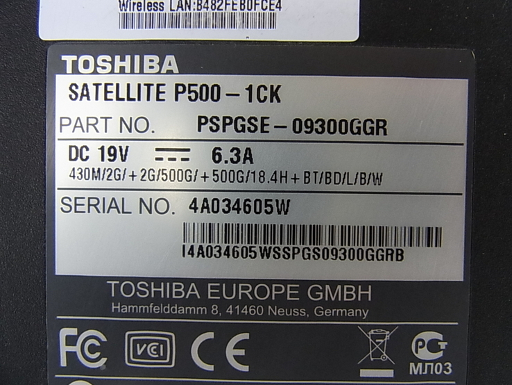 Ноутбук TOSHIBA HARMAN / KARDON i5 SATELITE P500-1CK на ремонт чи запчастини з Німеччини, фото №10