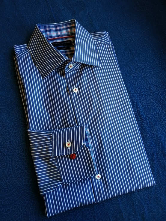 Рубашка синяя полоса TOMMY HILFIGER коттон р-р 39 (состояние нового), фото №8