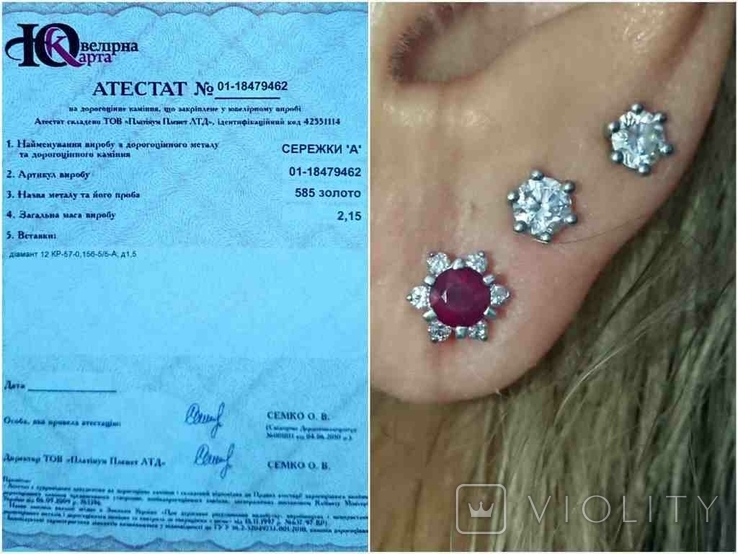 Earrings Ruby diamond diamond studs studs gold 585, photo number 7