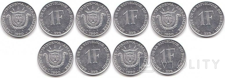 Burundi Бурунди - 5 шт х 1 Franc 1990, фото №2