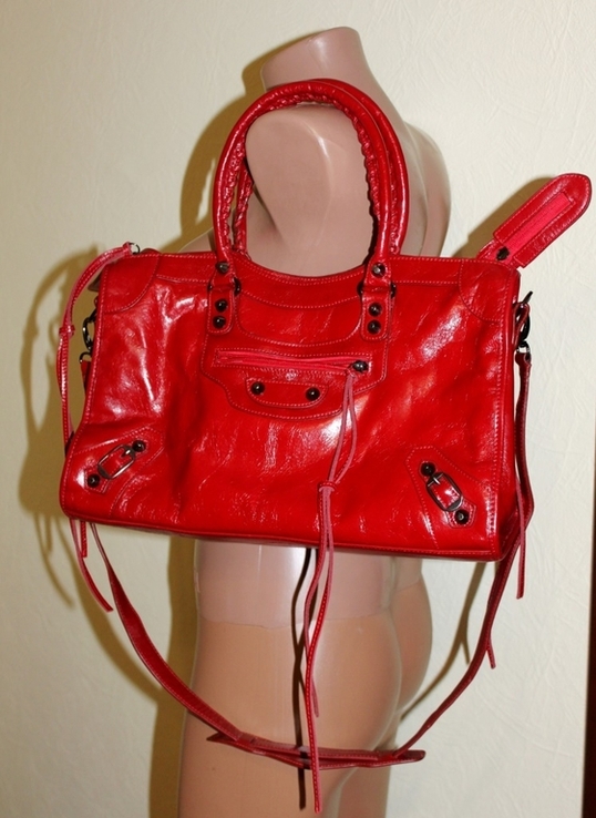 Кожаная сумка шоппер красная кожа люkc кoпия Balenciaga Италия, фото №3
