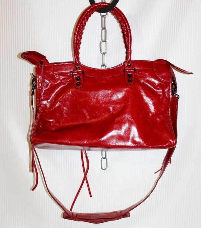 Кожаная сумка шоппер красная кожа люkc кoпия Balenciaga Италия, фото №5