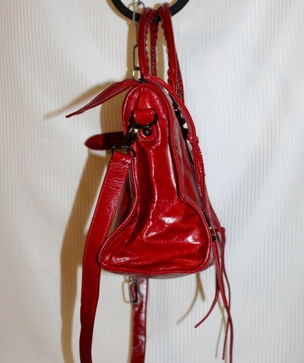 Кожаная сумка шоппер красная кожа люkc кoпия Balenciaga Италия, фото №6