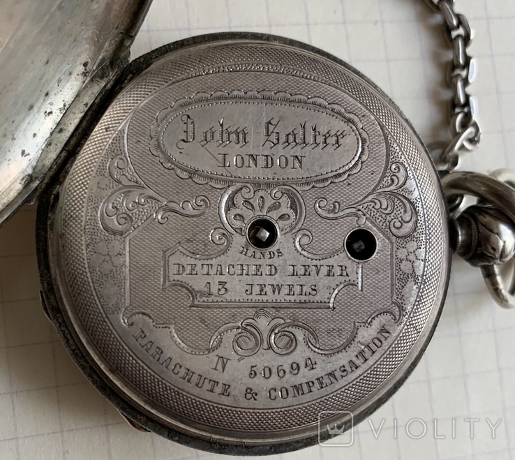 Часы старинные John Salter, производство H. Moser, серебро, d 45 мм, ключевка, 19 век, фото №5