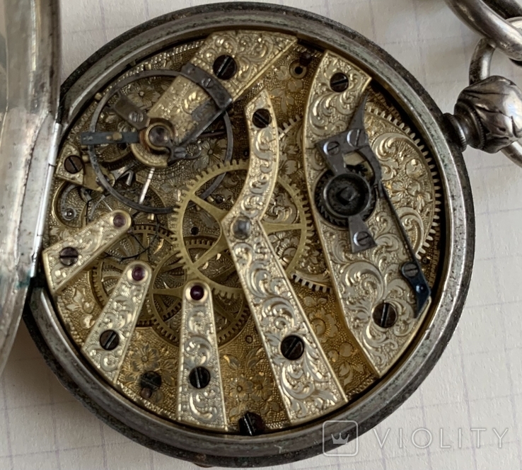 Часы старинные John Salter, производство H. Moser, серебро, d 45 мм, ключевка, 19 век, фото №7