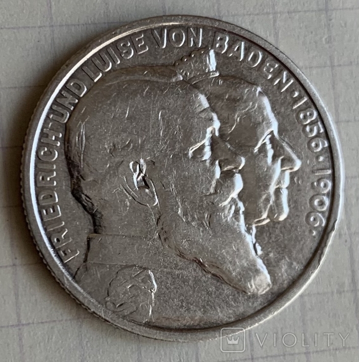 Монета Германской империи 2 марки, 1906 год, серебро 900, вес 11,03 грамм, фото №2