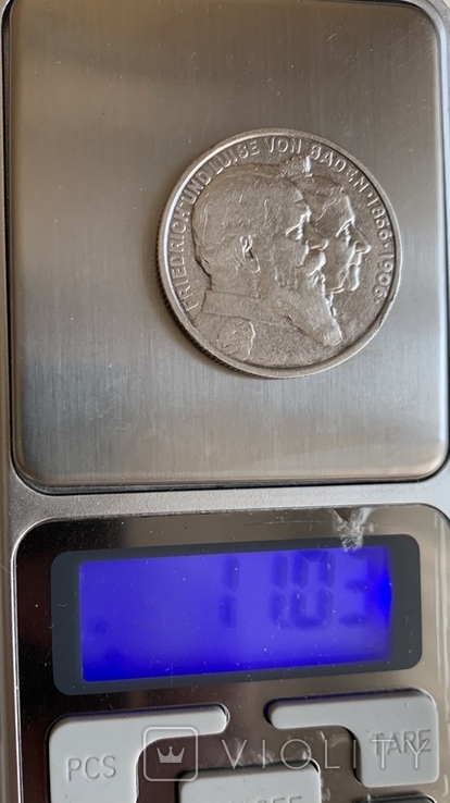 Монета Германской империи 2 марки, 1906 год, серебро 900, вес 11,03 грамм, фото №4