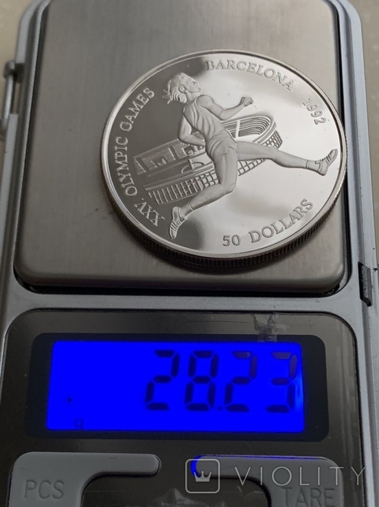 50 долларов 1992 год. Бег. Серебро 925, вес 28,23 грамм, фото №4