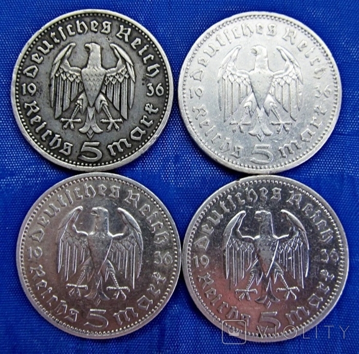 Германия 5 марок 1936г 4шт., фото №3
