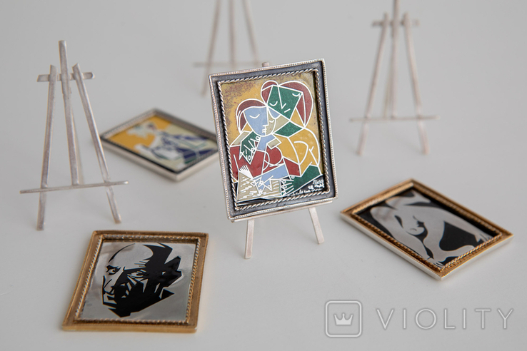 Настольная миниатюра Пабло Пикассо"Читающие девушки" 925 проба, эмаль., фото №3
