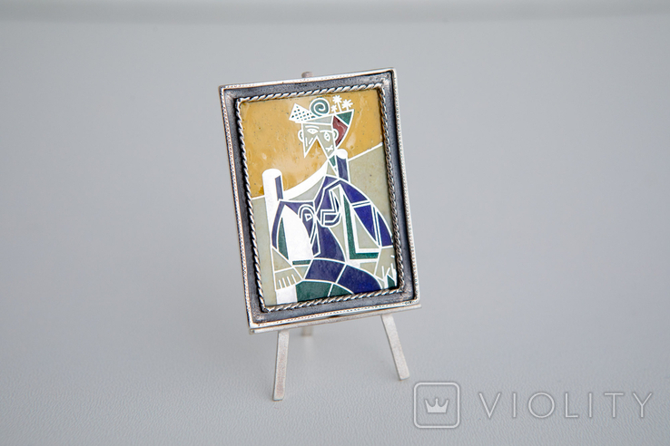 Настольная миниатюра Пабло Пикассо "Женщина в кресле" серебро 925 пробы. Эмаль., фото №12