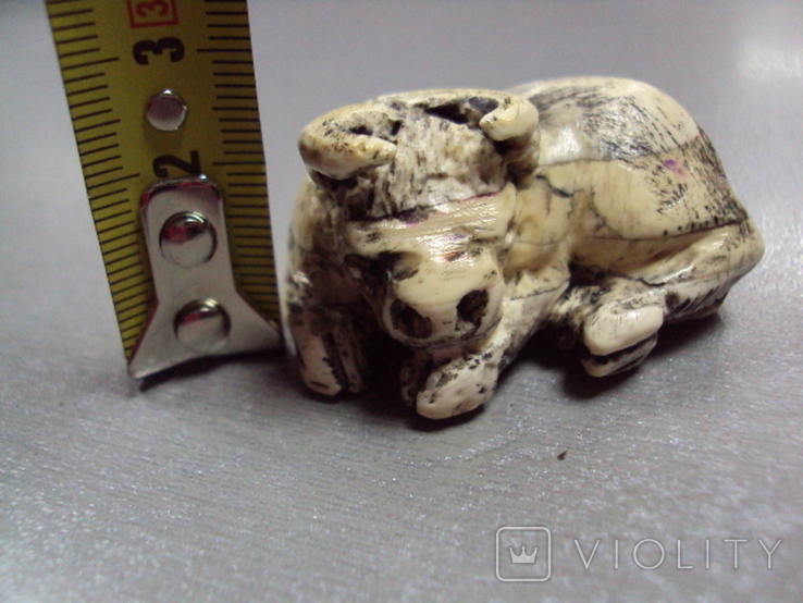 Фигура миниатюра нэцкэ кость бык статуэтка бычок высота 2,7 см, длина 4,5 см, вес 28,81 г, фото №3