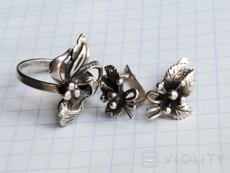 Set of ring and earrings, silver 925, USSR., photo number 4