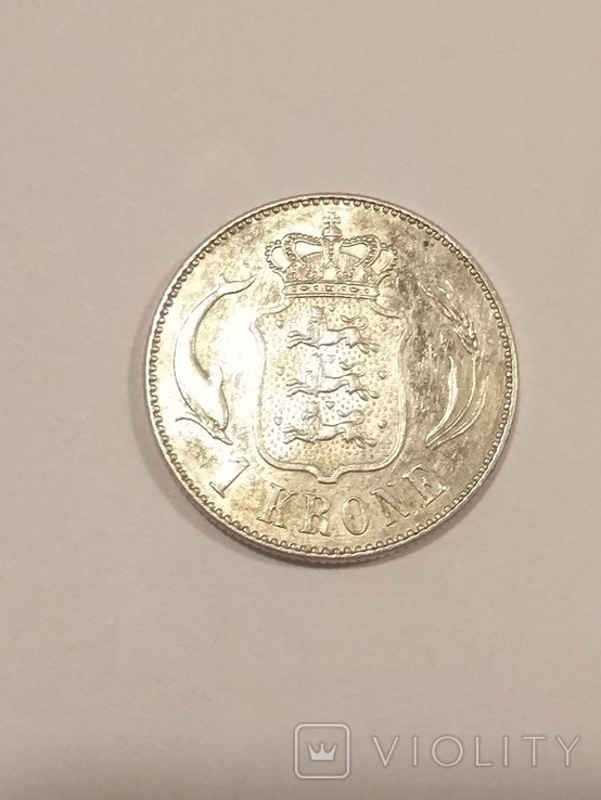Дания 1 крона 1915 года серебро 7,5 грамм, 800 проба, фото №2