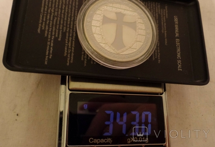 L Масонская Посеребренная Монета Тамплиерский Масонский Знак Крест на ней в капсуле М70, фото №6