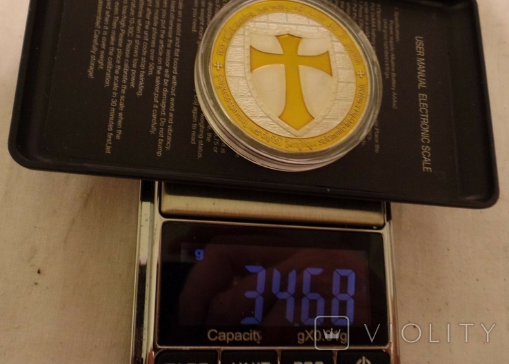 L Масонская Посеребренная Монета Тамплиерский Масонский Знак Крест на ней в капсуле М75, фото №7