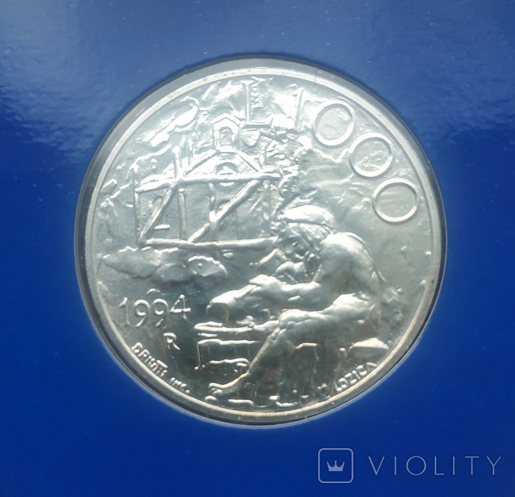 Сан Марино 1000 лир 1994 UNC серебро запайка из набора, фото №2