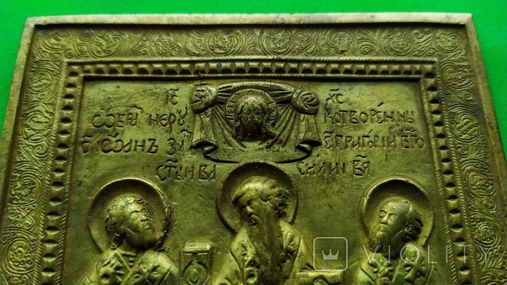 Икона Святители : Григорий Богослов, Василий Великий и Иоанн Златоуст 19 век, фото №3