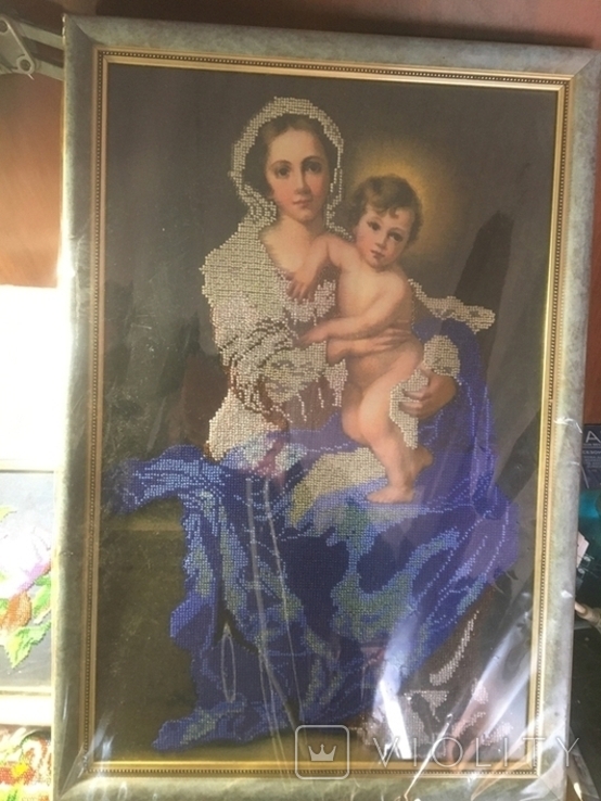 Painting Madonna and Child, beads, photo number 2