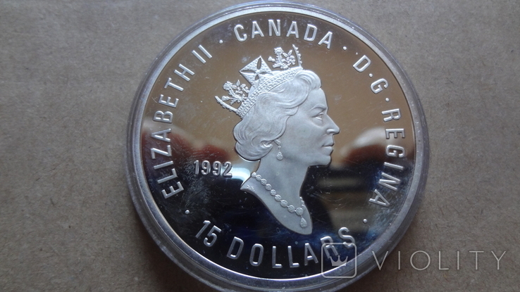 15 долларов 1992 Канада Олимпиада 92 серебро унция, фото №5