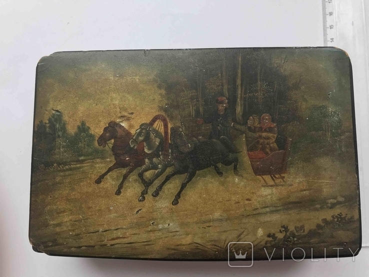 Тройка, Дореволюционная подлаковая живопись на шкатулке., фото №11