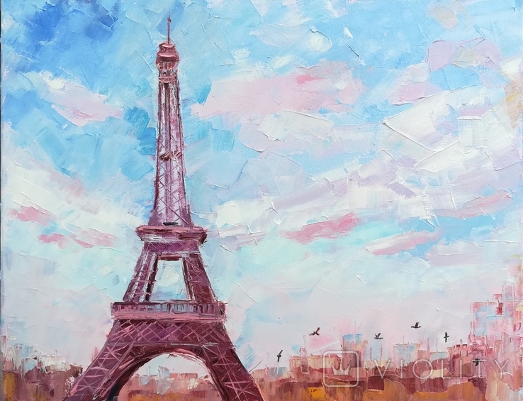 Мастихиновая живопись, "Небо Парижа", картина маслом на холсте с подрамником 35х45, фото №4