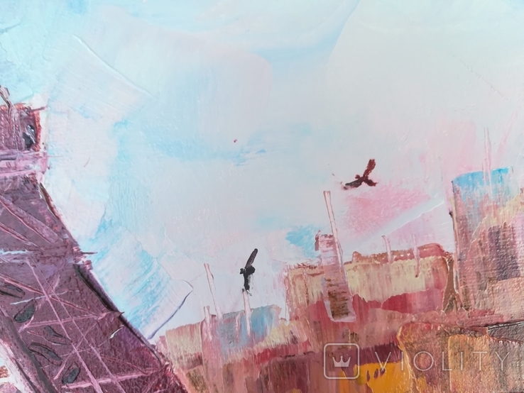 Мастихиновая живопись, "Небо Парижа", картина маслом на холсте с подрамником 35х45, фото №6